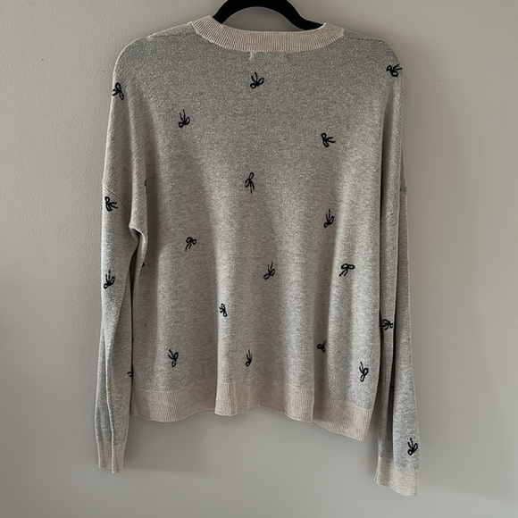 Madewell Womens Bow Jacquard Cream Crewneck Pullover Sweater Sz Medium Preppy - Picture 5 of 10